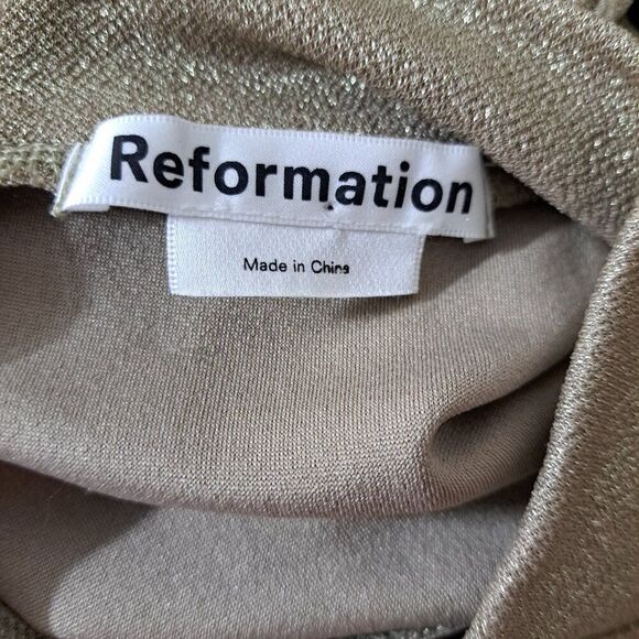 Reformation Lexi Mini Women's Small Long Puff Sleeve Mock Neck Ruched Tan Gold - Picture 8 of 8